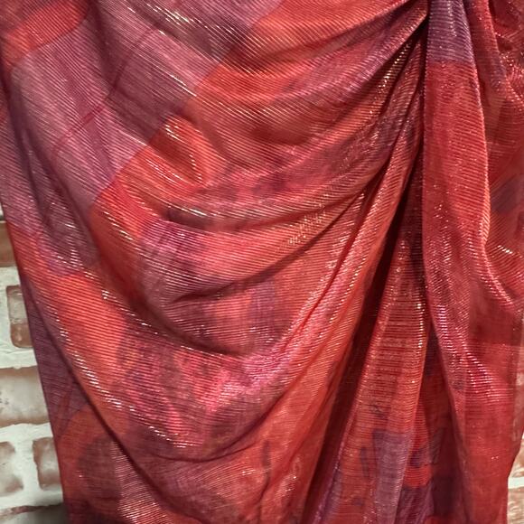 Rene Ruiz Collectio. Red Printed Organza Pleated Bodice Evening Gown Size 12 - Picture 7 of 11